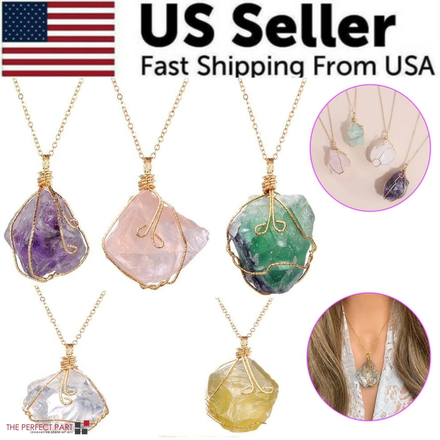 Natural Gemstone Necklace, Chakra Stone Pendant- Energy Healing Crystal with Chain