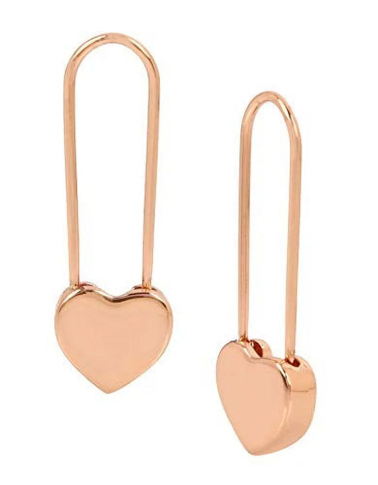 Rose Gold Heart Safety Pin Earrings