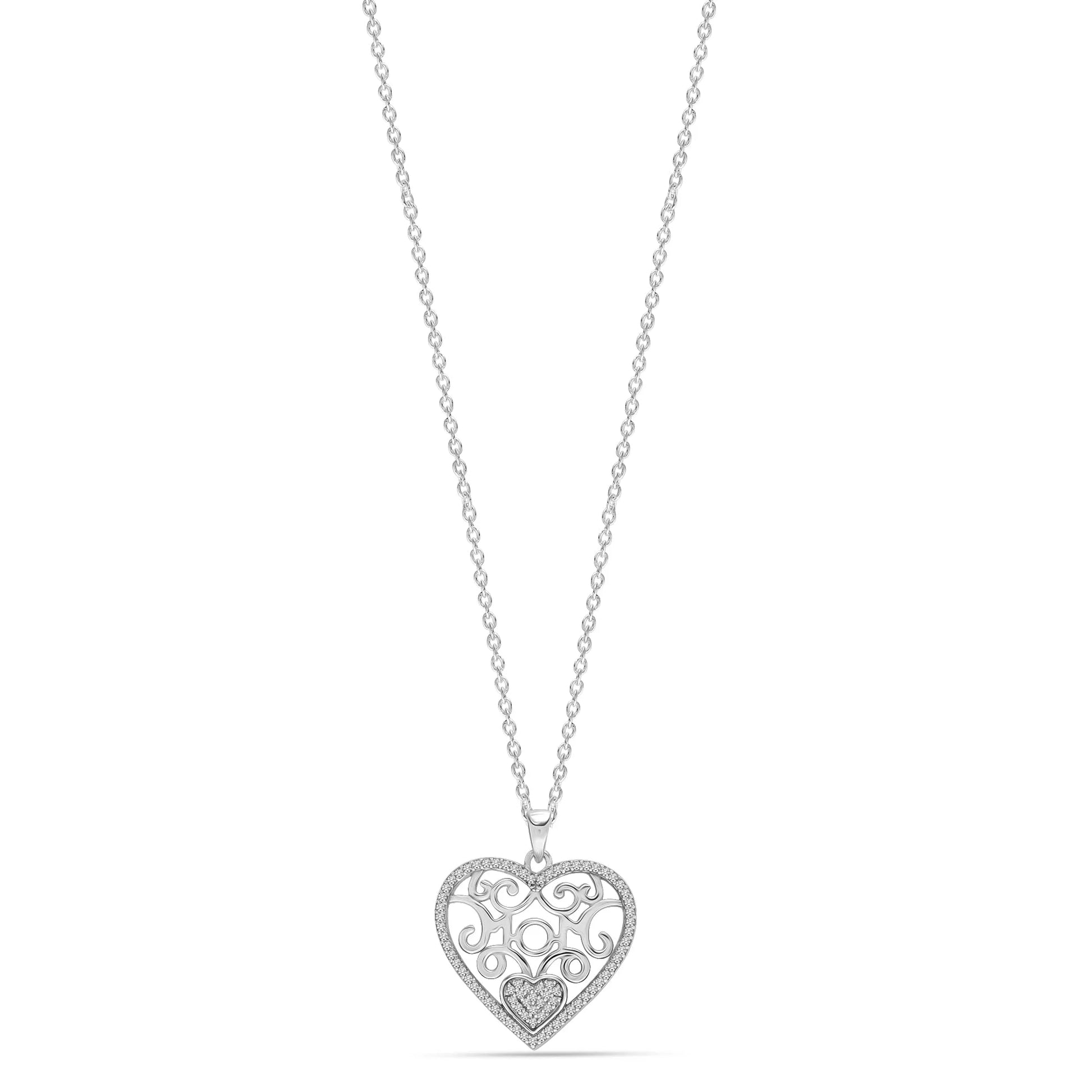 925 Sterling Silver Rose-Gold Plated Mother of Pearl CZ Pave Heart Pendant Necklace for Women and Teen Girls 18" Inch