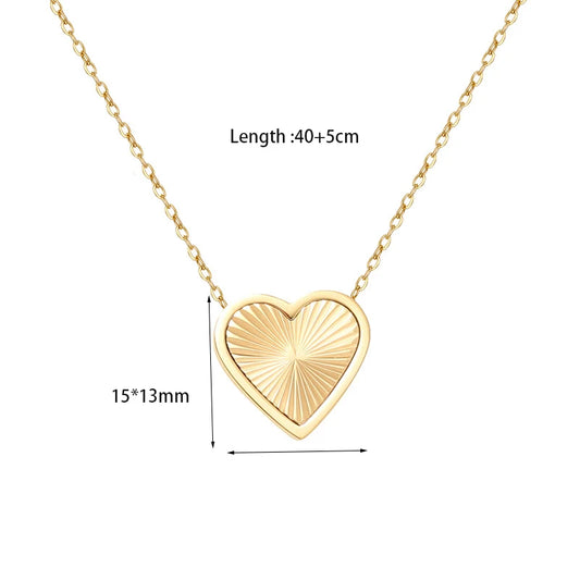 V​Intage PVD 18K Gold Plated Stainless Steel Radial Geometric Heart Pendant Necklace for Women Waterproof Charm Collar Jewerlry