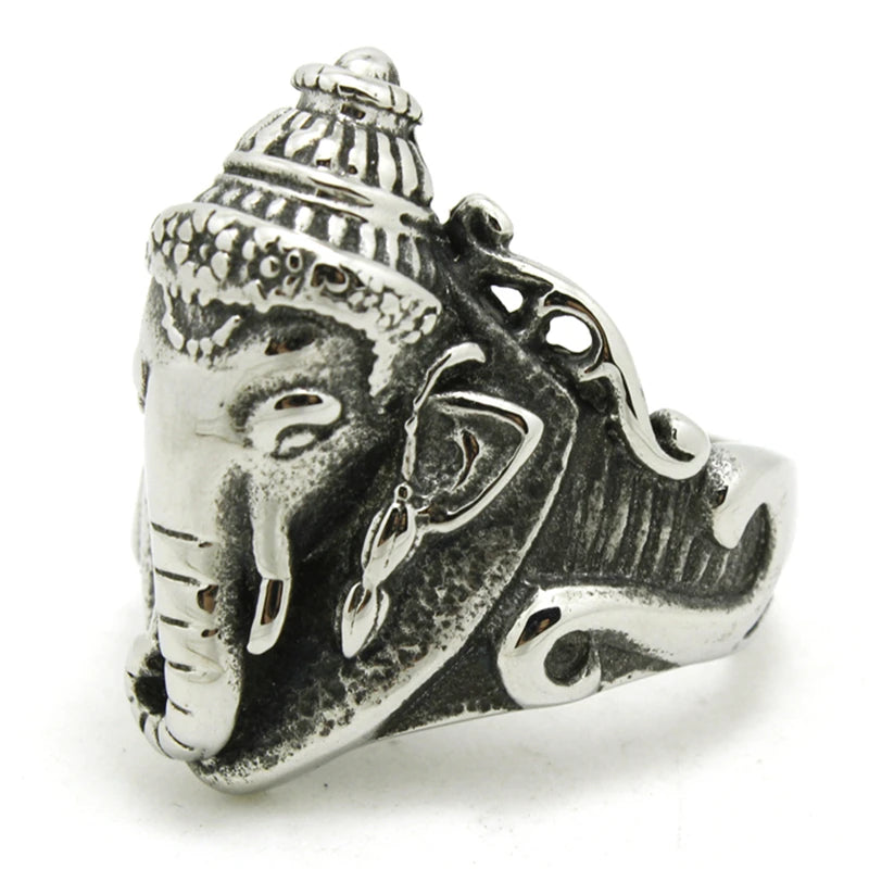  India Ganesha Ring Top Quality Stainless Steel, Antique Look