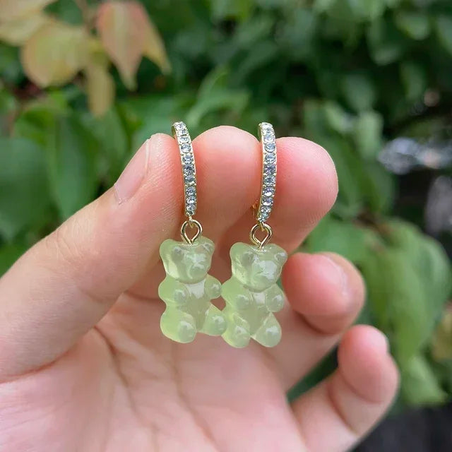 Cute Acrylic Candy Gummy Bear Dangle Earrings for Women Rainbow Bear CZ Hoop Earrings 2022 Korean Fashion Sweet Girl Jewelry