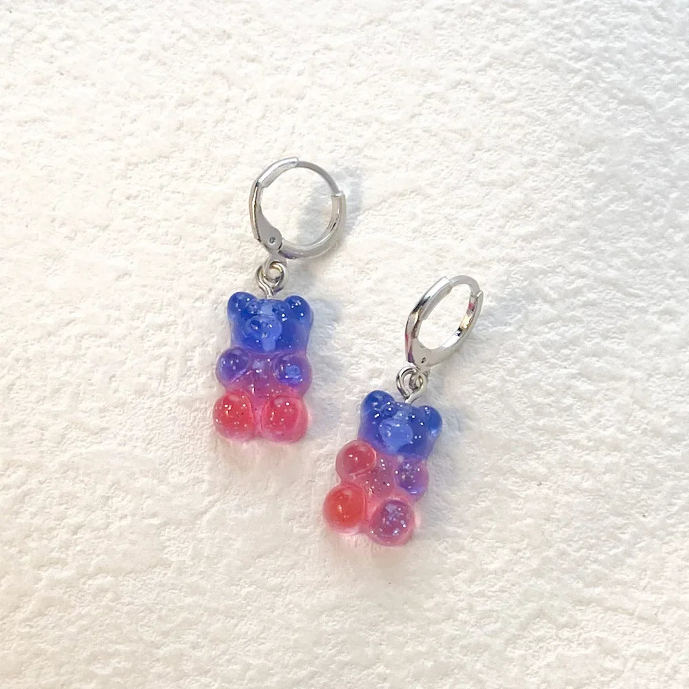 Cute Acrylic Candy Gummy Bear Dangle Earrings for Women Rainbow Bear CZ Hoop Earrings 2022 Korean Fashion Sweet Girl Jewelry