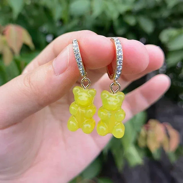 Cute Acrylic Candy Gummy Bear Dangle Earrings for Women Rainbow Bear CZ Hoop Earrings 2022 Korean Fashion Sweet Girl Jewelry