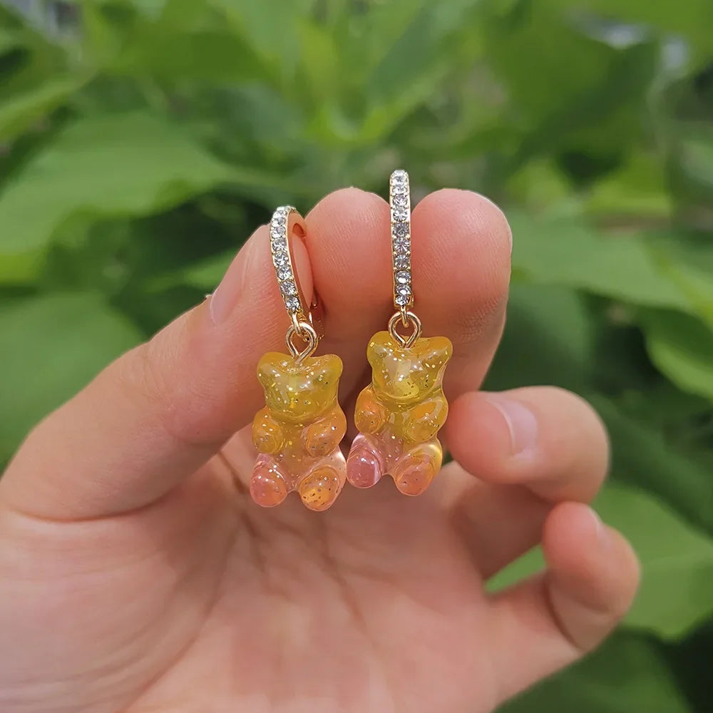 Cute Acrylic Candy Gummy Bear Dangle Earrings for Women Rainbow Bear CZ Hoop Earrings 2022 Korean Fashion Sweet Girl Jewelry