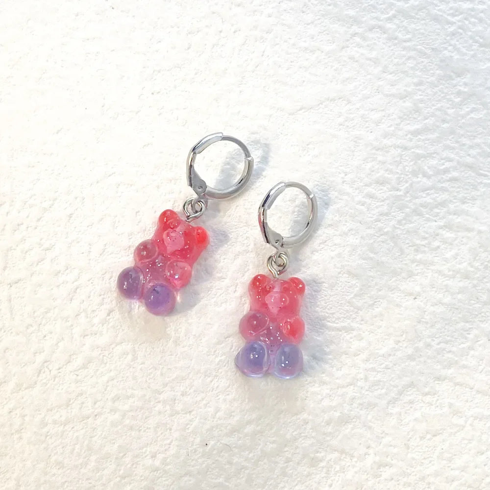 Cute Acrylic Candy Gummy Bear Dangle Earrings for Women Rainbow Bear CZ Hoop Earrings 2022 Korean Fashion Sweet Girl Jewelry