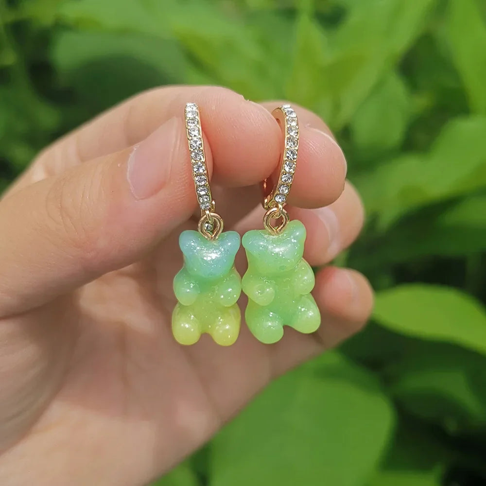 Cute Acrylic Candy Gummy Bear Dangle Earrings for Women Rainbow Bear CZ Hoop Earrings 2022 Korean Fashion Sweet Girl Jewelry