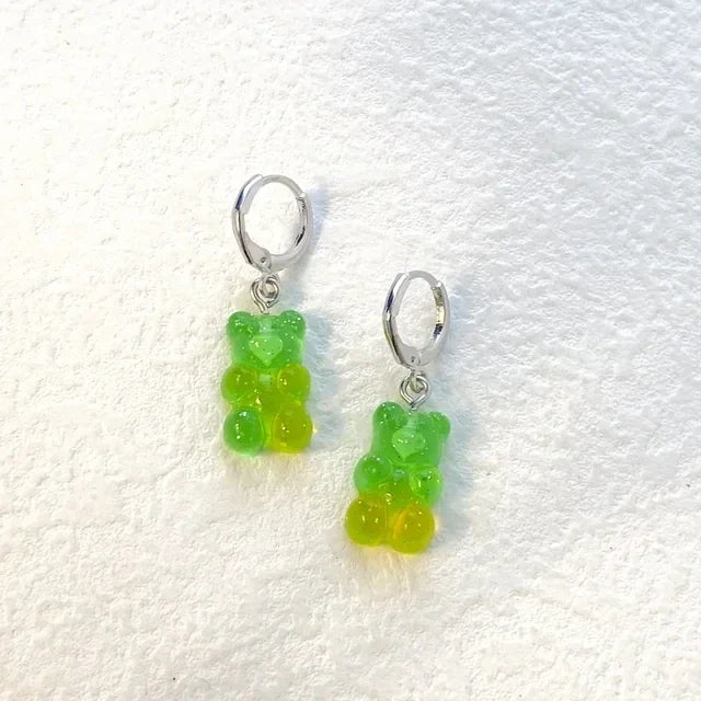 Cute Acrylic Candy Gummy Bear Dangle Earrings for Women Rainbow Bear CZ Hoop Earrings 2022 Korean Fashion Sweet Girl Jewelry