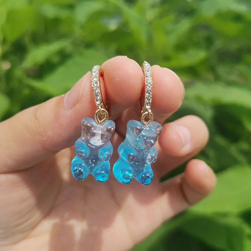 Cute Acrylic Candy Gummy Bear Dangle Earrings for Women Rainbow Bear CZ Hoop Earrings 2022 Korean Fashion Sweet Girl Jewelry