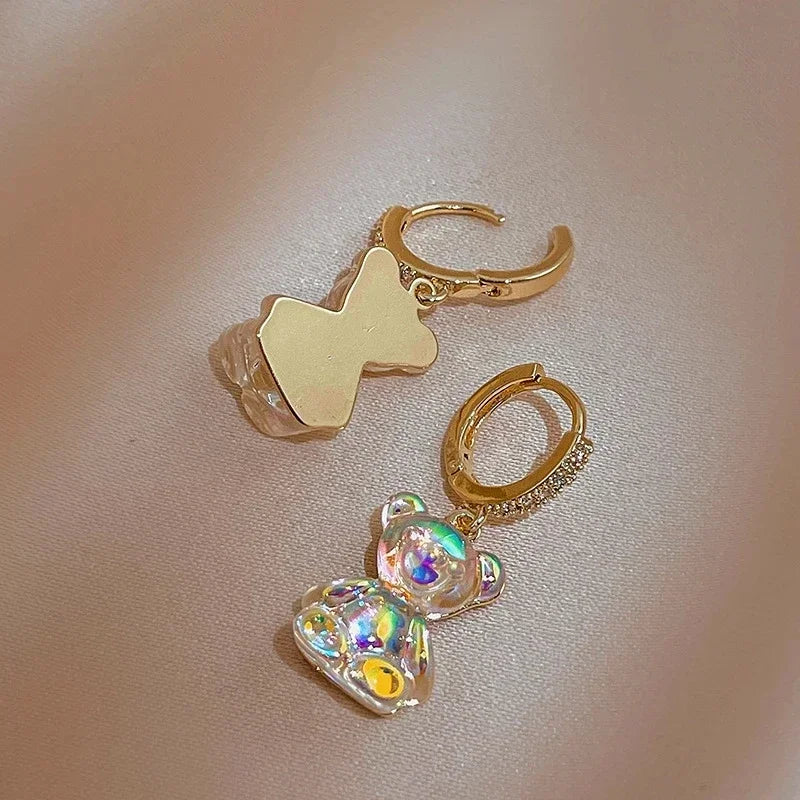 Cute Acrylic Candy Gummy Bear Dangle Earrings for Women Rainbow Bear CZ Hoop Earrings 2022 Korean Fashion Sweet Girl Jewelry