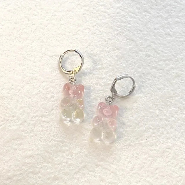 Cute Acrylic Candy Gummy Bear Dangle Earrings for Women Rainbow Bear CZ Hoop Earrings 2022 Korean Fashion Sweet Girl Jewelry