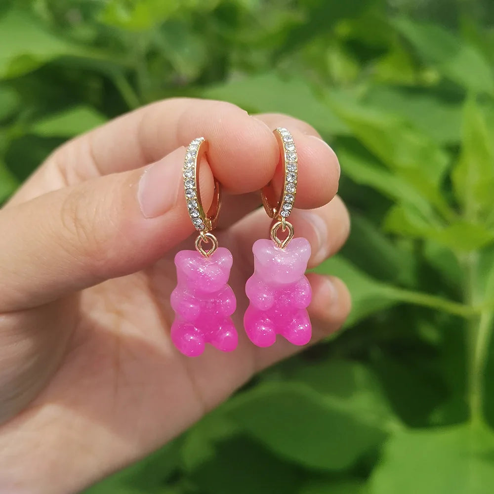 Cute Acrylic Candy Gummy Bear Dangle Earrings for Women Rainbow Bear CZ Hoop Earrings 2022 Korean Fashion Sweet Girl Jewelry