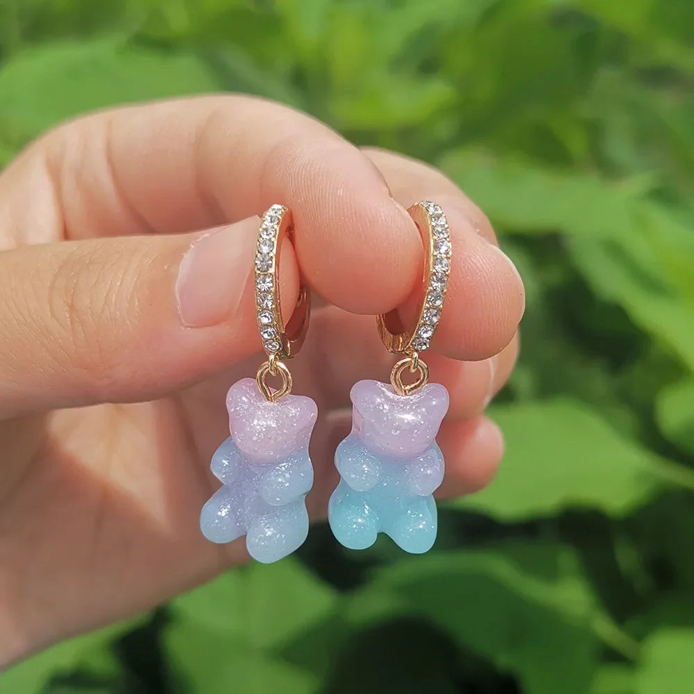 Cute Acrylic Candy Gummy Bear Dangle Earrings for Women Rainbow Bear CZ Hoop Earrings 2022 Korean Fashion Sweet Girl Jewelry