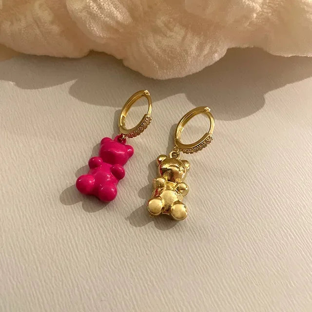 Cute Acrylic Candy Gummy Bear Dangle Earrings for Women Rainbow Bear CZ Hoop Earrings 2022 Korean Fashion Sweet Girl Jewelry