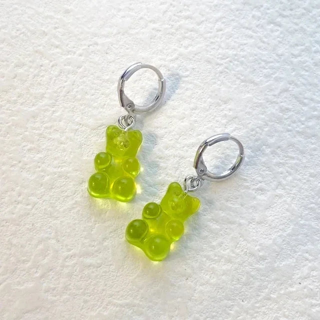 Cute Acrylic Candy Gummy Bear Dangle Earrings for Women Rainbow Bear CZ Hoop Earrings 2022 Korean Fashion Sweet Girl Jewelry