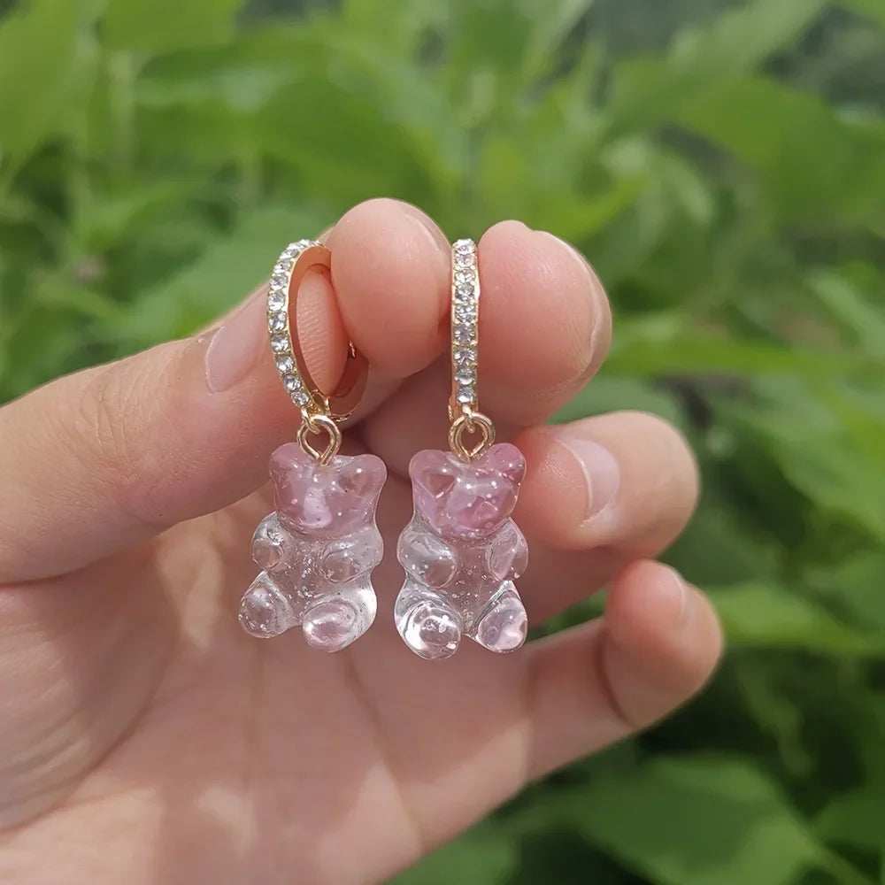 Cute Acrylic Candy Gummy Bear Dangle Earrings for Women Rainbow Bear CZ Hoop Earrings 2022 Korean Fashion Sweet Girl Jewelry