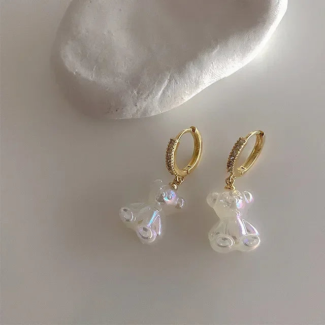 Cute Acrylic Candy Gummy Bear Dangle Earrings for Women Rainbow Bear CZ Hoop Earrings 2022 Korean Fashion Sweet Girl Jewelry