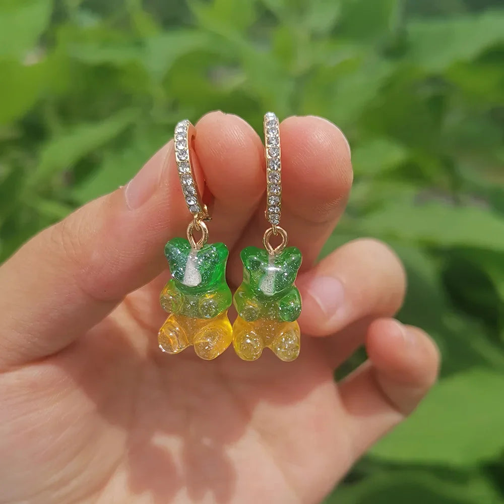 Cute Acrylic Candy Gummy Bear Dangle Earrings for Women Rainbow Bear CZ Hoop Earrings 2022 Korean Fashion Sweet Girl Jewelry