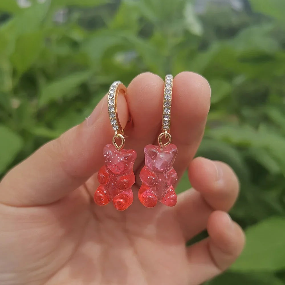 Cute Acrylic Candy Gummy Bear Dangle Earrings for Women Rainbow Bear CZ Hoop Earrings 2022 Korean Fashion Sweet Girl Jewelry