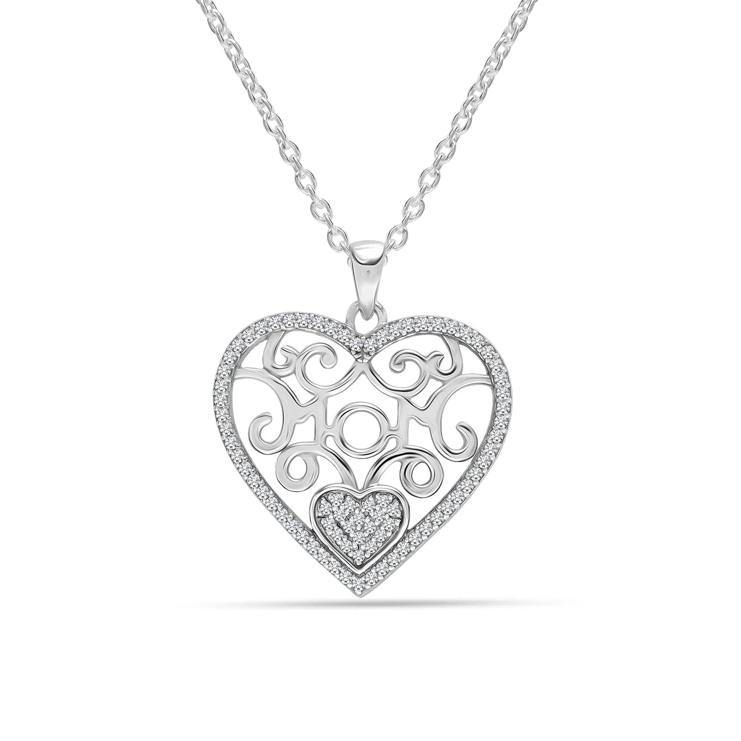 925 Sterling Silver Rose-Gold Plated Mother of Pearl CZ Pave Heart Pendant Necklace for Women and Teen Girls 18" Inch