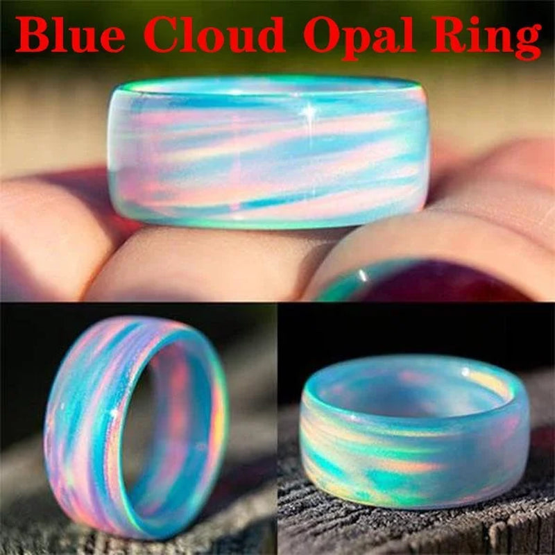 Natural Rainbow Fire Opal Ring Resin Ring Carbon Fiber Lining Iridescent Color Changing Opal Ring Engagement Ring Luxury Jewelry