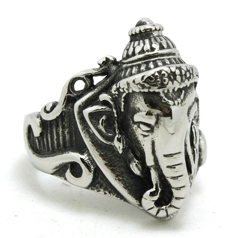  India Ganesha Ring Top Quality Stainless Steel, Antique Look