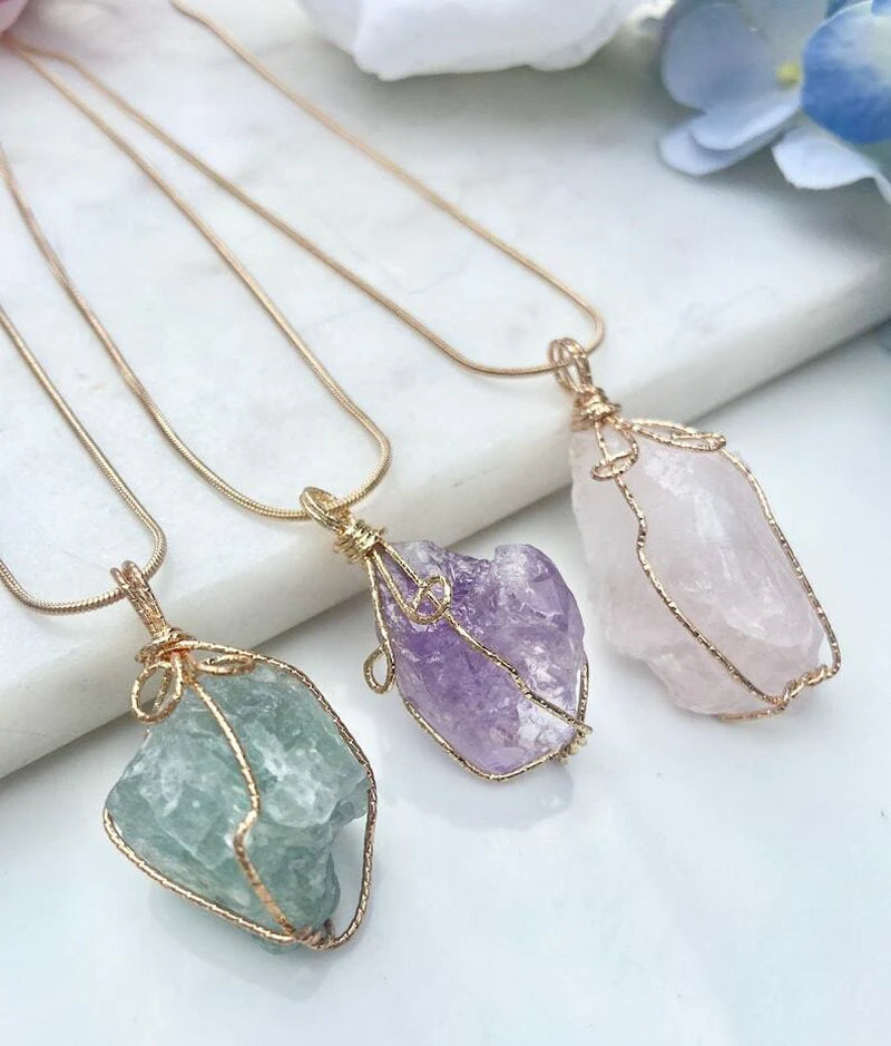 Natural Gemstone Necklace, Chakra Stone Pendant- Energy Healing Crystal with Chain